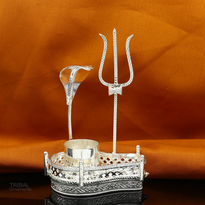 925 sterling silver Lord Shiva Mahakal Lingam stand for puja, traditional divine Shiva puja article by TRIBAL ORNAMENTS
