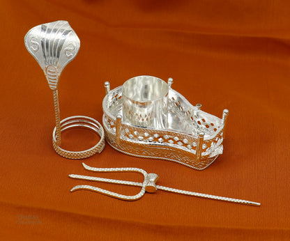 925 sterling silver Lord Shiva Mahakal Lingam stand for puja, divine Shiva puja article, holds Shiva lingam during worship.