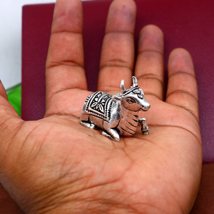 925 Sterling silver Lord Shiva Nandi Maharaj figurine, small handmade solid statue for puja, divine Nandi sculpture by TRIBAL ORNAMENTS