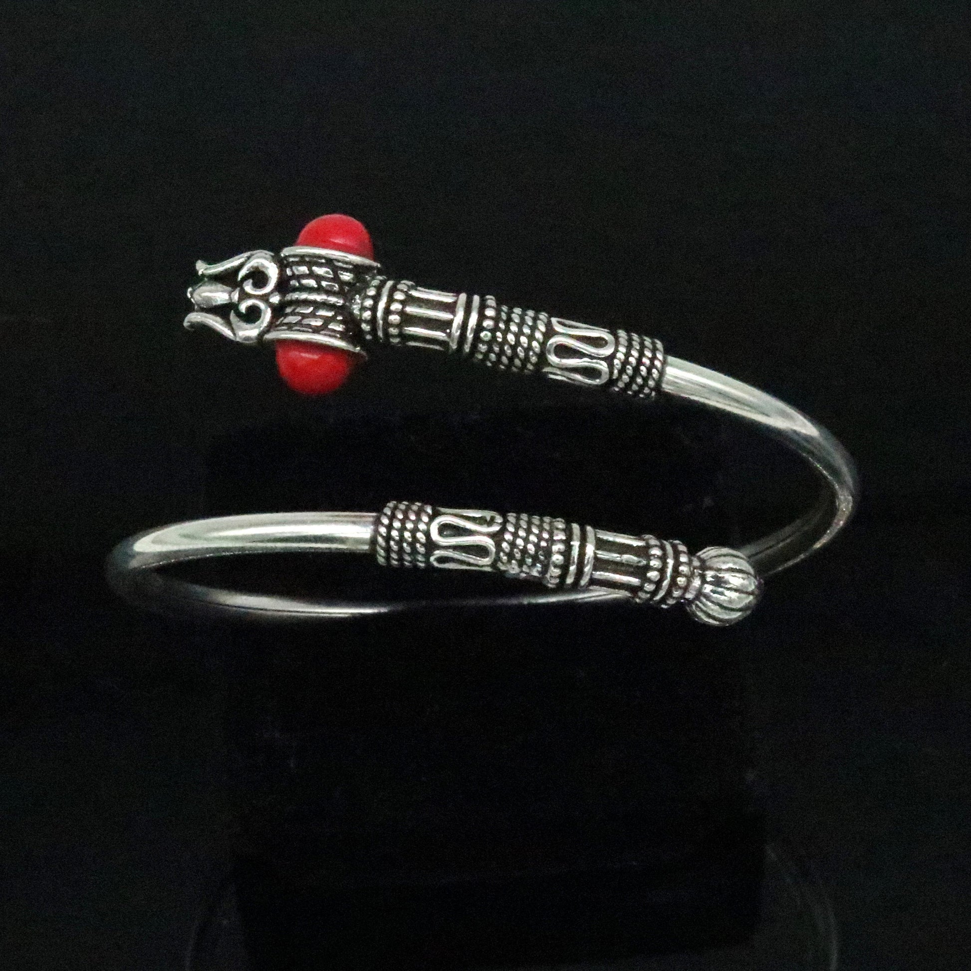 925 Sterling silver handmade lord Shiva Trident customized bangle bracelet kada, bahubali kada,shiva kada, unisex adjustable bracelet nssk20 - TRIBAL ORNAMENTS