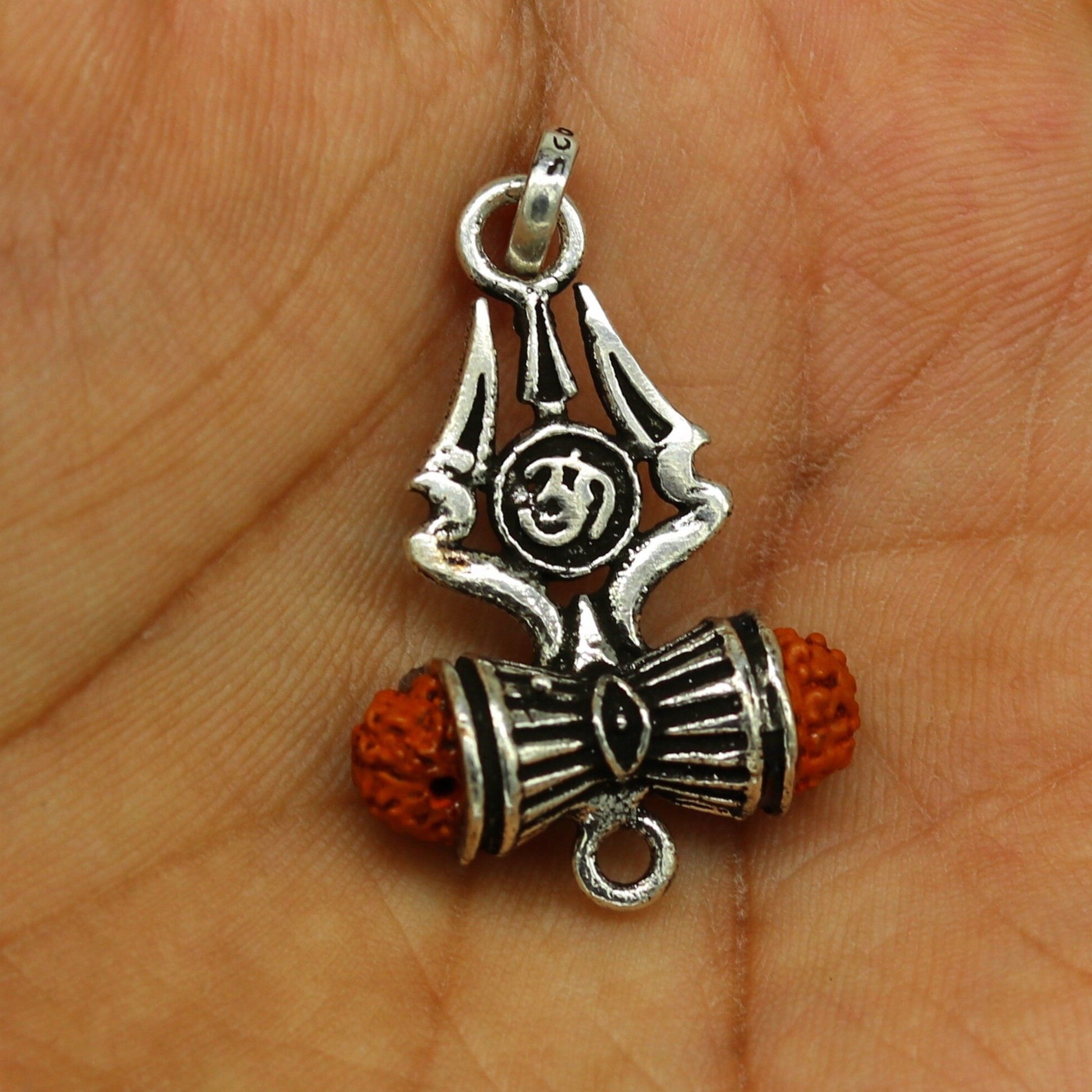 925 sterling silver lord shiva trident pendant, amazing customized Rudraksha trishul tribal belly dance personalized jewelry ssp322 - TRIBAL ORNAMENTS