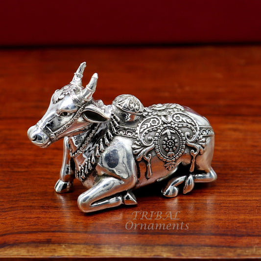 925 Sterling silver Lord Shiva Vahan Nandi Maharaj handmade small article for puja, best gift for lord Shiva, divine Nandi statue Art621 - TRIBAL ORNAMENTS