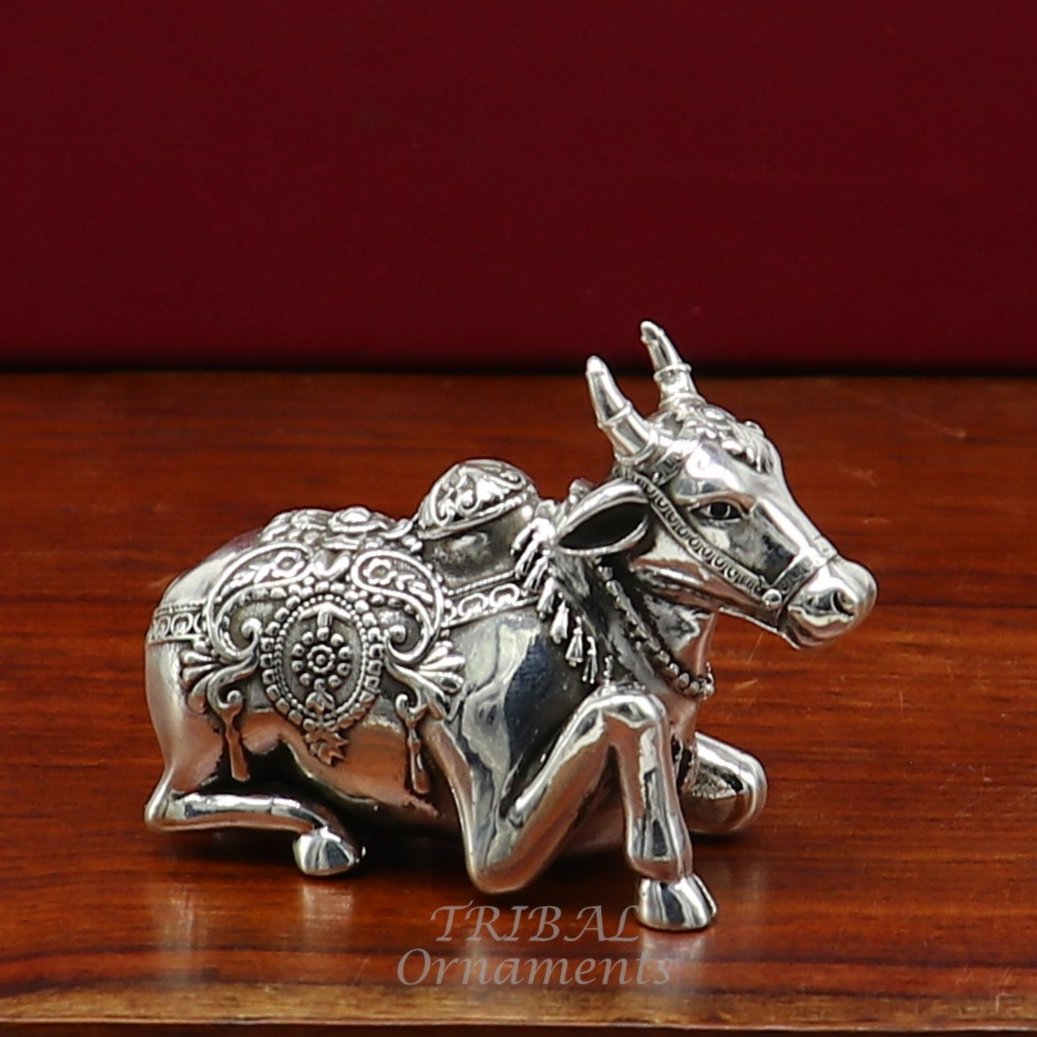 925 Sterling silver Lord Shiva Vahan Nandi Maharaj handmade small article for puja, best gift for lord Shiva, divine Nandi statue Art621 - TRIBAL ORNAMENTS