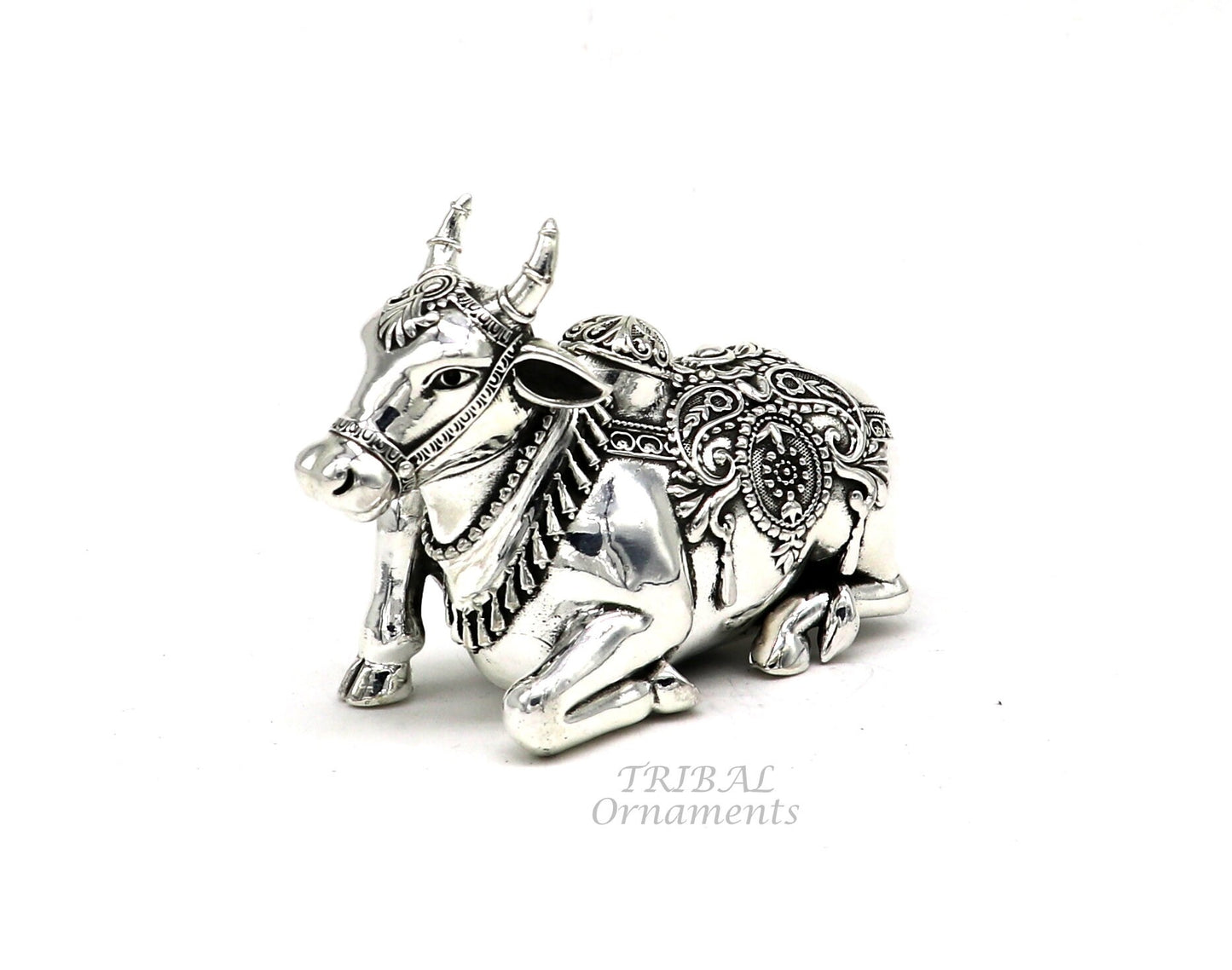 925 Sterling silver Lord Shiva Vahan Nandi Maharaj handmade small article for puja, best gift for lord Shiva, divine Nandi statue su998 - TRIBAL ORNAMENTS
