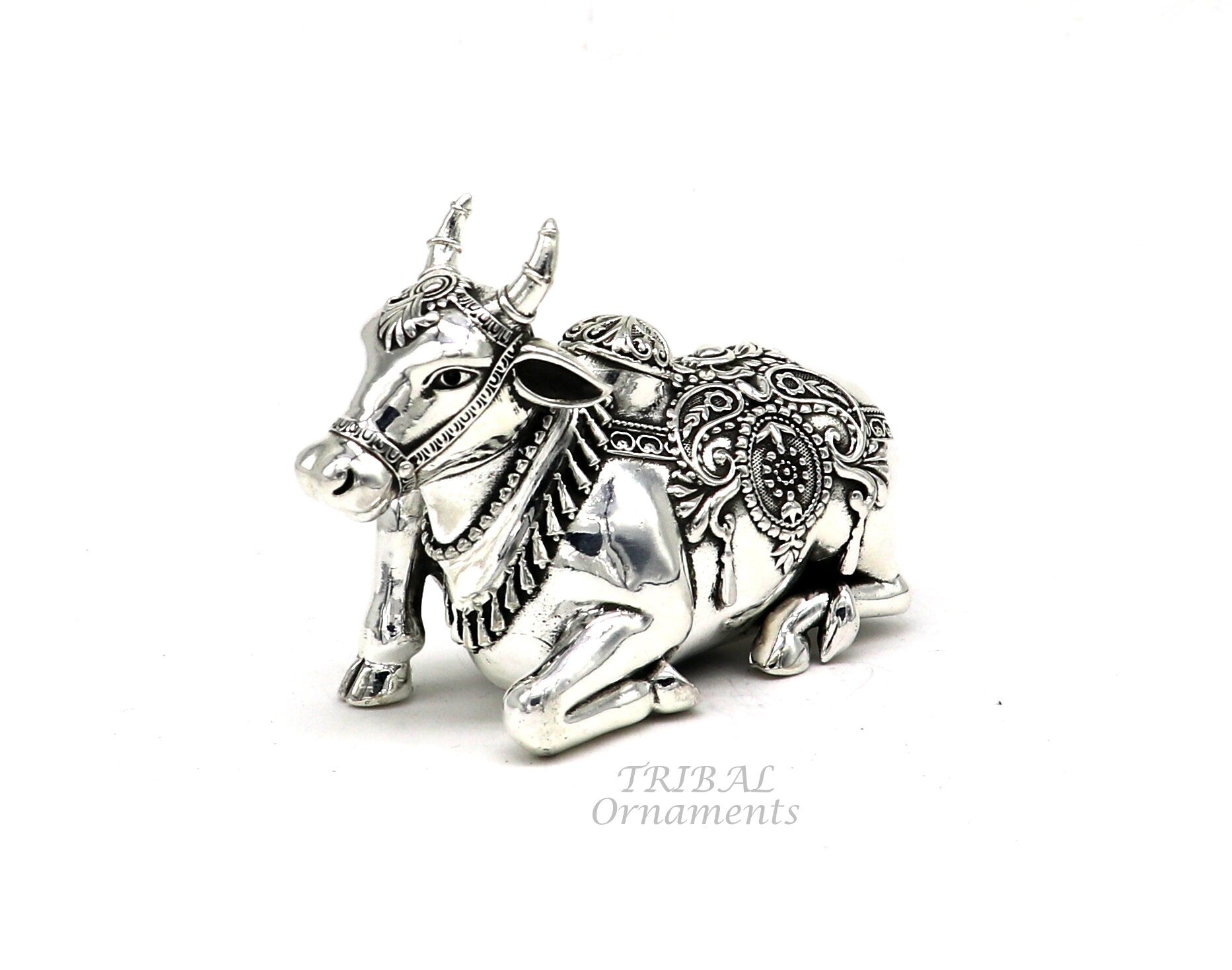 925 Sterling silver Lord Shiva Vahan Nandi Maharaj handmade small article for puja, best gift for lord Shiva, divine Nandi statue su998 - TRIBAL ORNAMENTS