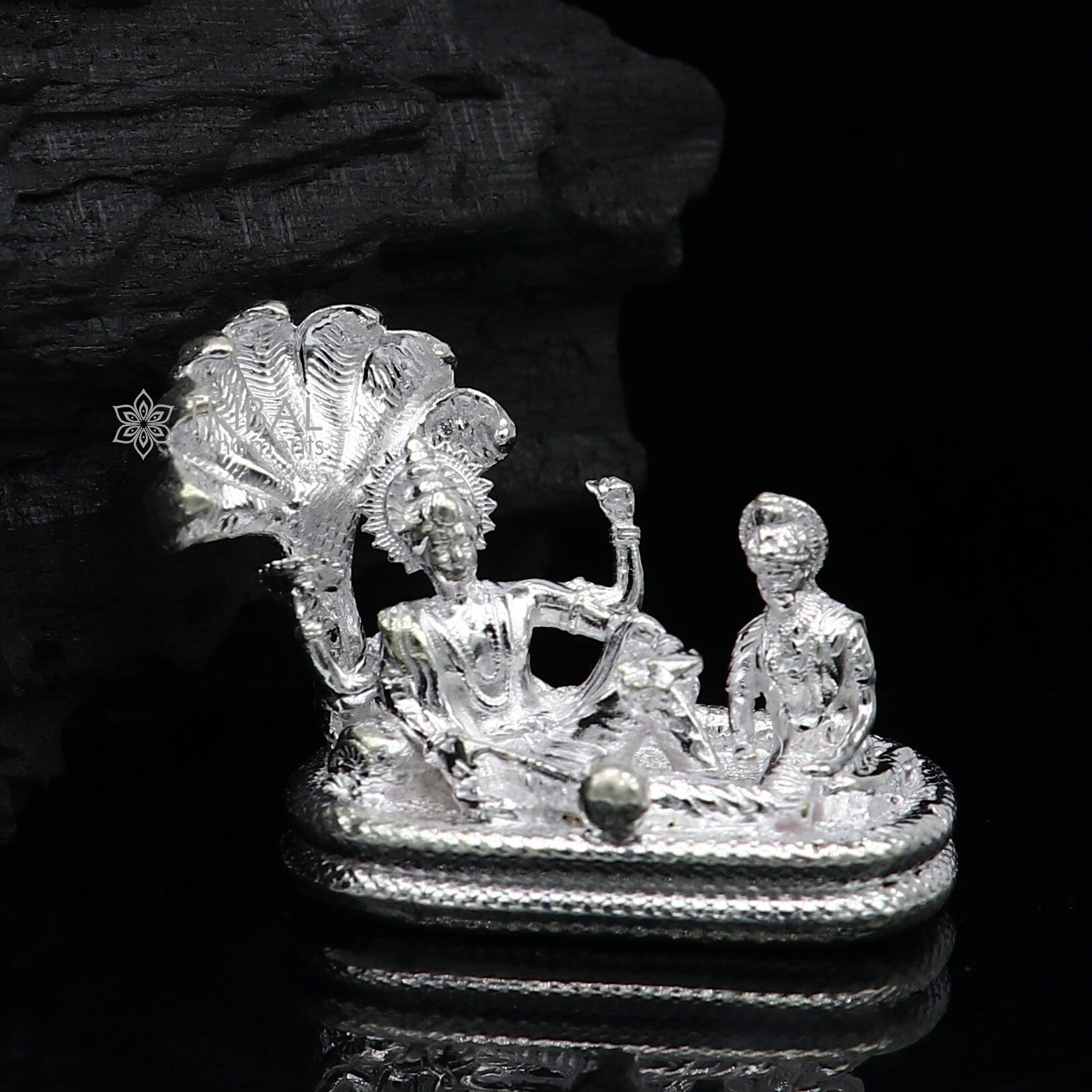 925 sterling silver lord Vishnu Narayana with lakshmi statue or figurine , amazing divine diwali puja worshipping figurine art art745 - TRIBAL ORNAMENTS