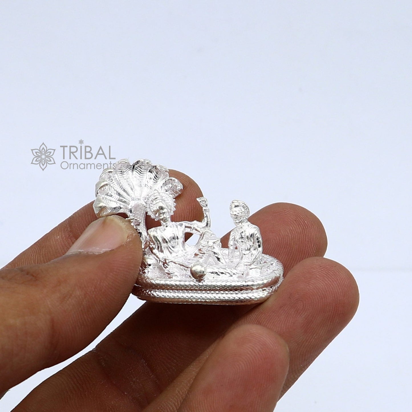 925 sterling silver lord Vishnu Narayana with lakshmi statue or figurine , amazing divine diwali puja worshipping figurine art art745 - TRIBAL ORNAMENTS