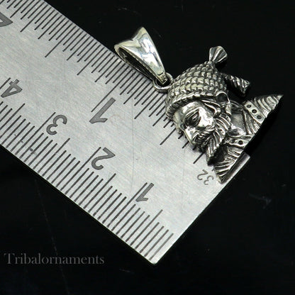 925 sterling silver Maratha king Shivaji pendant, unisex royal jewelry with intricate design, ideal for gifting or everyday wear.