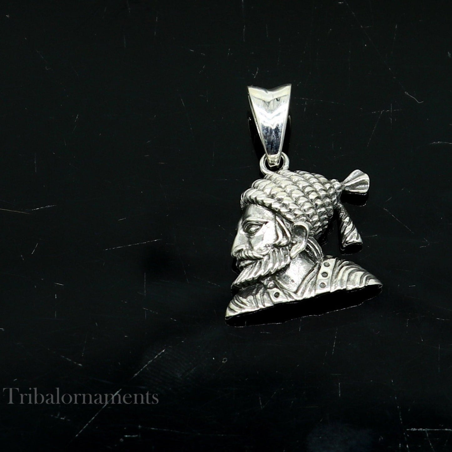 Sterling silver Maratha king Shivaji pendant, unisex royal jewelry design by Tribal Ornaments, detailed traditional pendant for men and women.