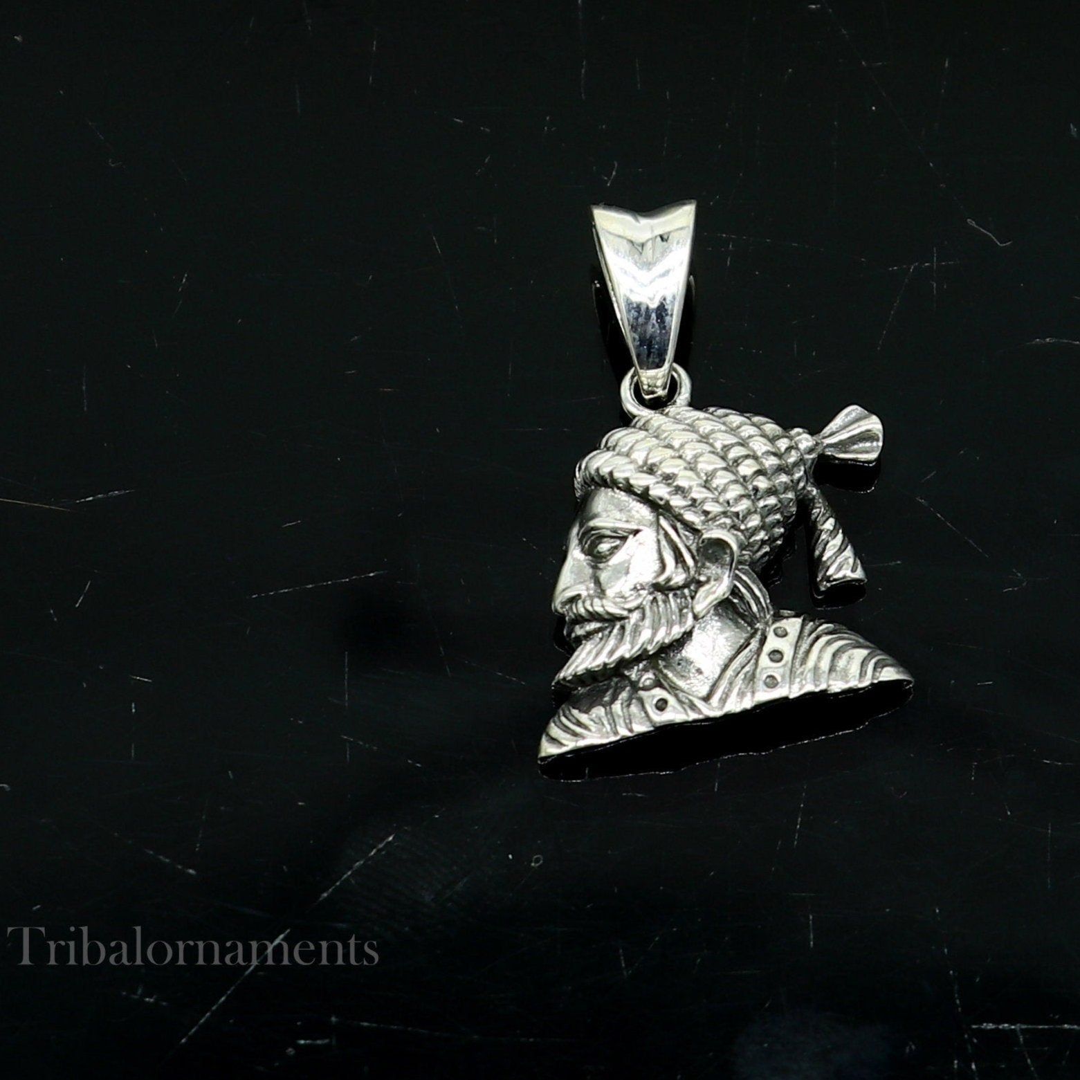 Sterling silver Maratha king Shivaji pendant, unisex royal jewelry design by Tribal Ornaments, detailed traditional pendant for men and women.