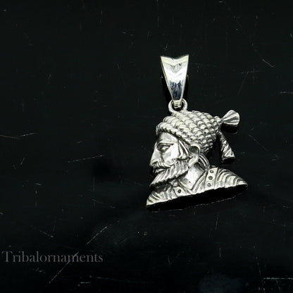 Sterling silver Maratha king Shivaji pendant, unisex royal jewelry design by Tribal Ornaments, detailed traditional pendant for men and women.