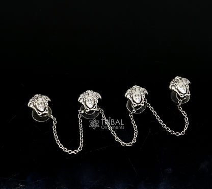925 Sterling Silver medusa face design set of 4 kurta Buttons for Fashion Perfection, silver cufflinks, cultural trendy jewelry btn37 - TRIBAL ORNAMENTS