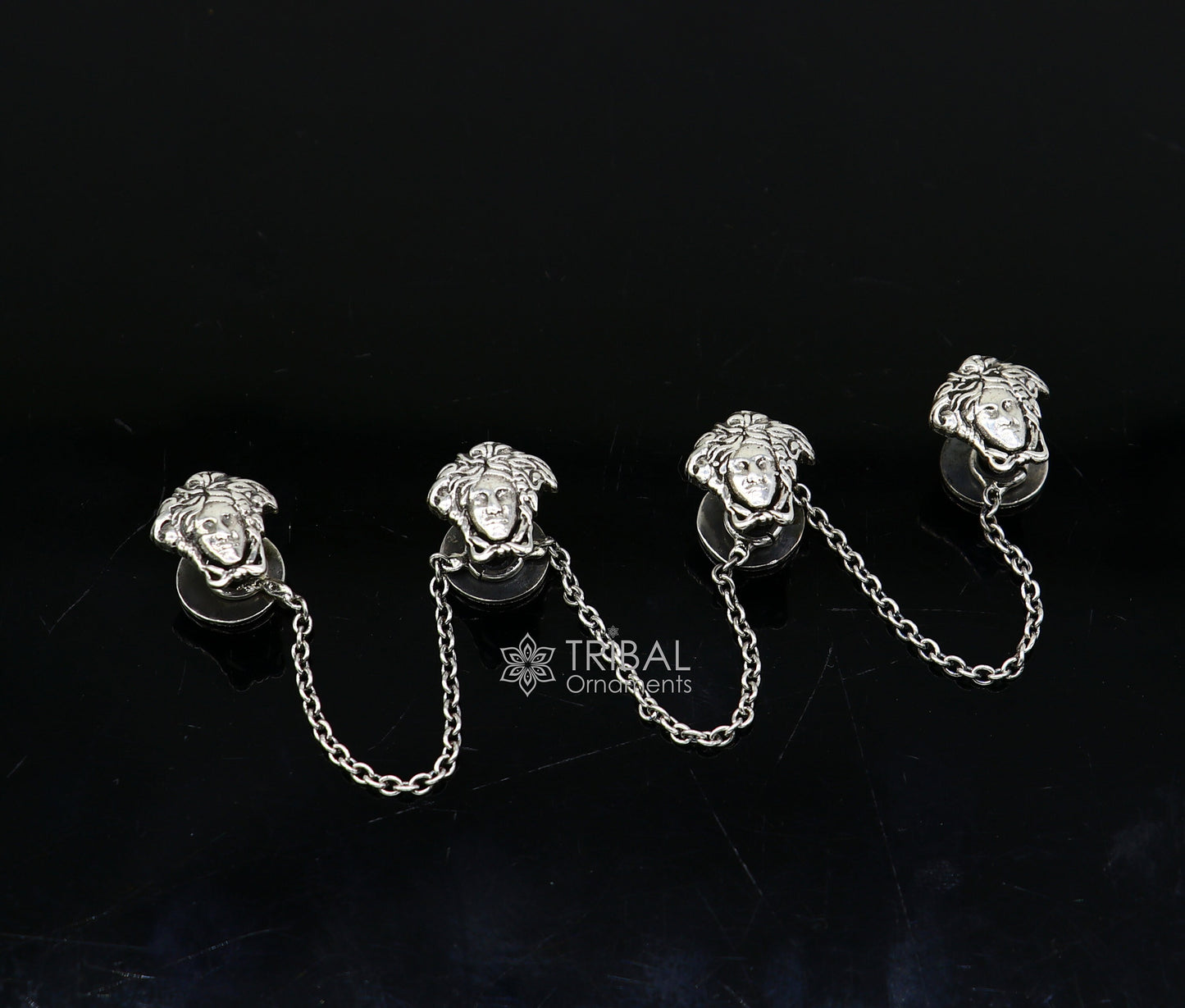 925 Sterling Silver medusa face design set of 4 kurta Buttons for Fashion Perfection, silver cufflinks, cultural trendy jewelry btn37 - TRIBAL ORNAMENTS