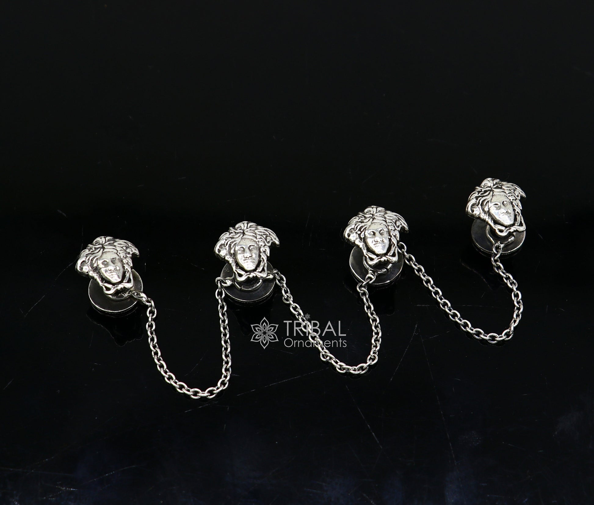925 Sterling Silver medusa face design set of 4 kurta Buttons for Fashion Perfection, silver cufflinks, cultural trendy jewelry btn37 - TRIBAL ORNAMENTS