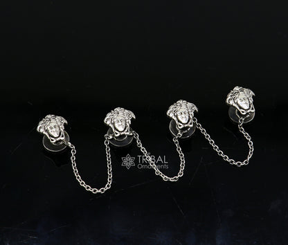 925 Sterling Silver medusa face design set of 4 kurta Buttons for Fashion Perfection, silver cufflinks, cultural trendy jewelry btn37 - TRIBAL ORNAMENTS