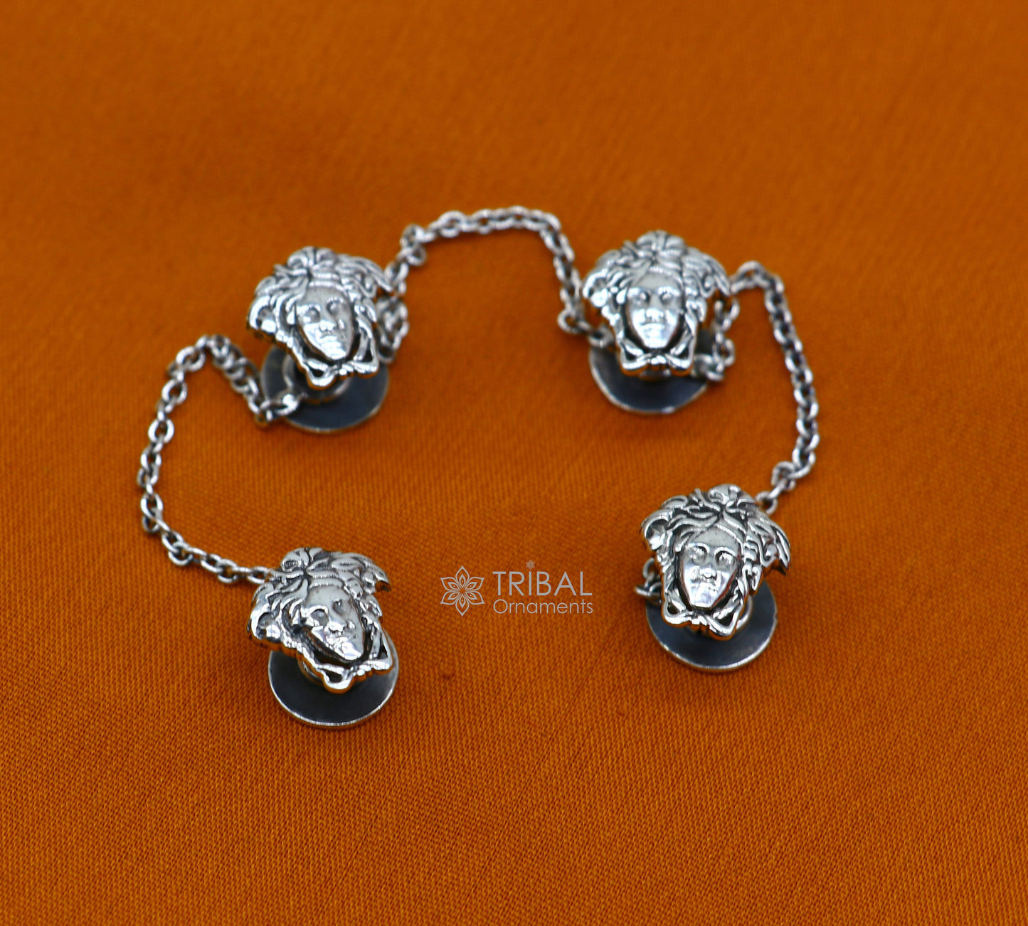 925 Sterling Silver medusa face design set of 4 kurta Buttons for Fashion Perfection, silver cufflinks, cultural trendy jewelry btn37 - TRIBAL ORNAMENTS