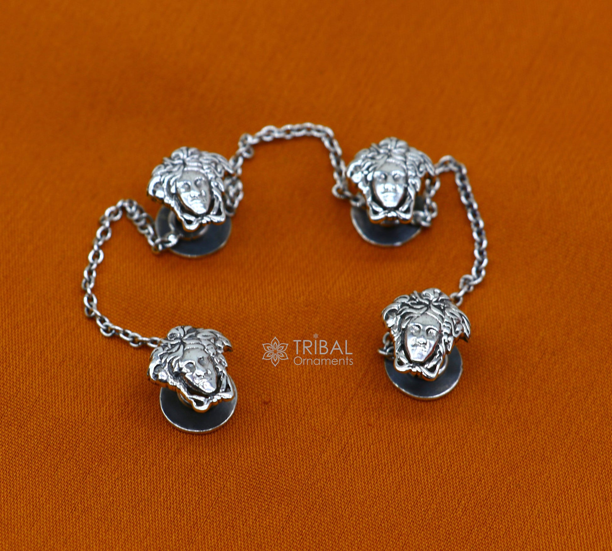 925 Sterling Silver medusa face design set of 4 kurta Buttons for Fashion Perfection, silver cufflinks, cultural trendy jewelry btn37 - TRIBAL ORNAMENTS