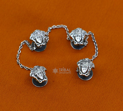 925 Sterling Silver medusa face design set of 4 kurta Buttons for Fashion Perfection, silver cufflinks, cultural trendy jewelry btn37 - TRIBAL ORNAMENTS