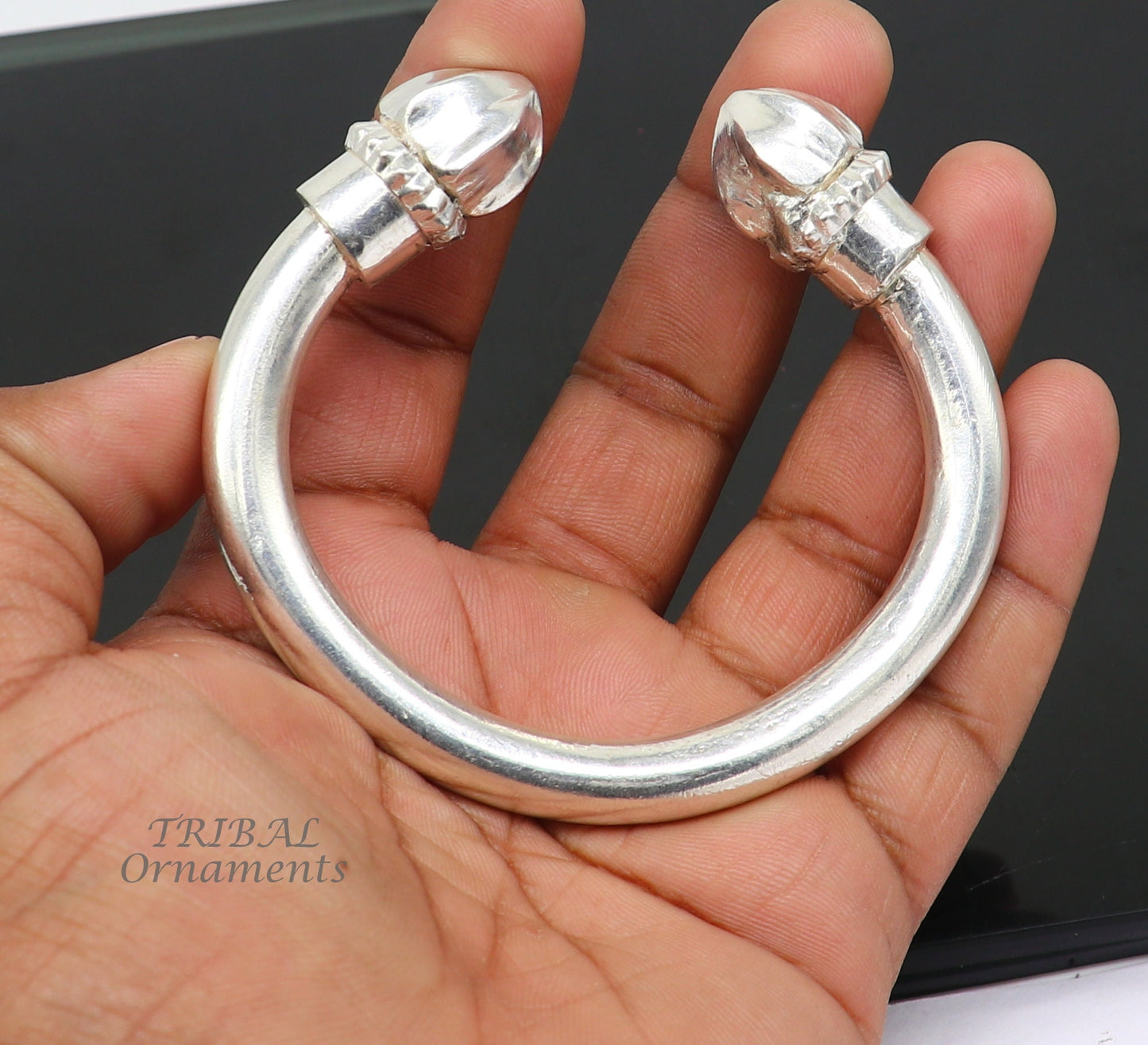 925 sterling silver men's plain bangle bracelet adjustable kada solid tribal design bangle gifting kada nsk569 - TRIBAL ORNAMENTS