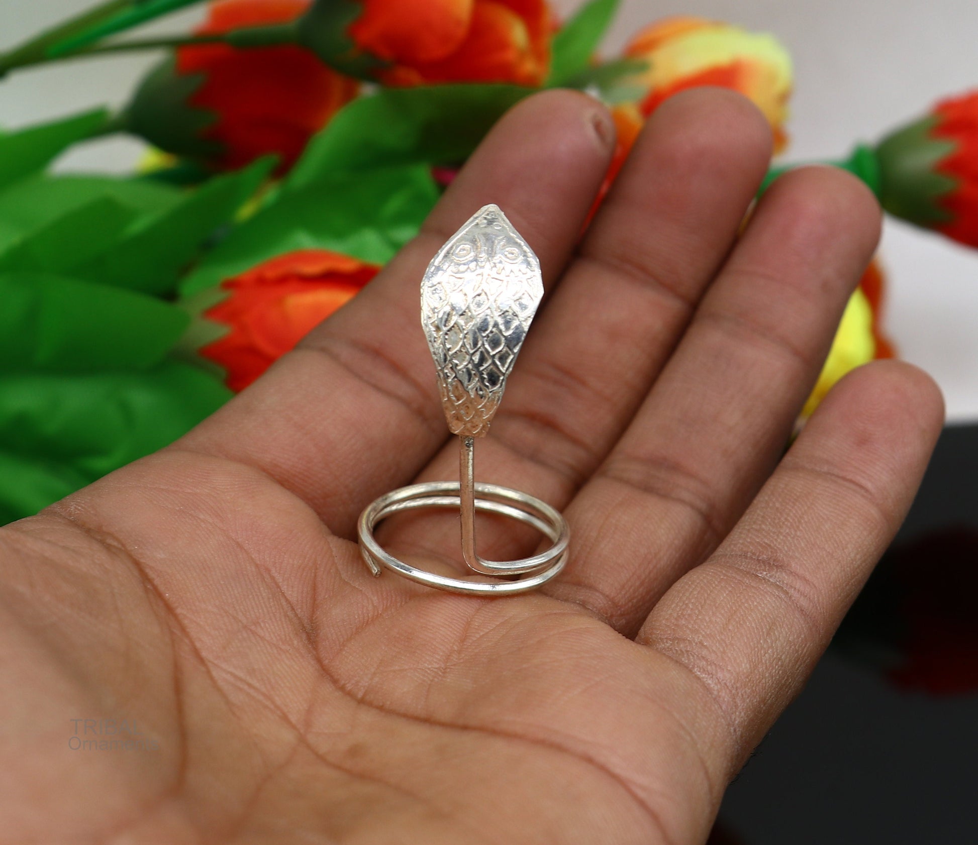 Solid sterling silver handmade fabulous vintage antique mini snake or shiva snake for puja or worshipping, solid Diwali puja article su603 - TRIBAL ORNAMENTS