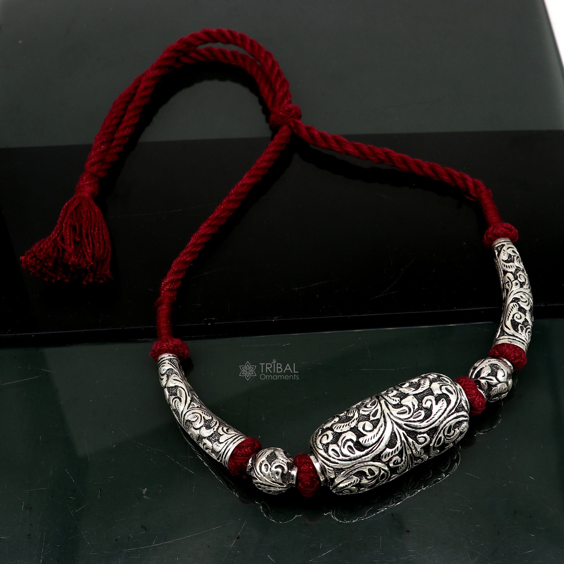 Sterling silver beaded necklace by Tribal Ornaments featuring a modern, stylish design perfect for brides and tribal jewelry sets.