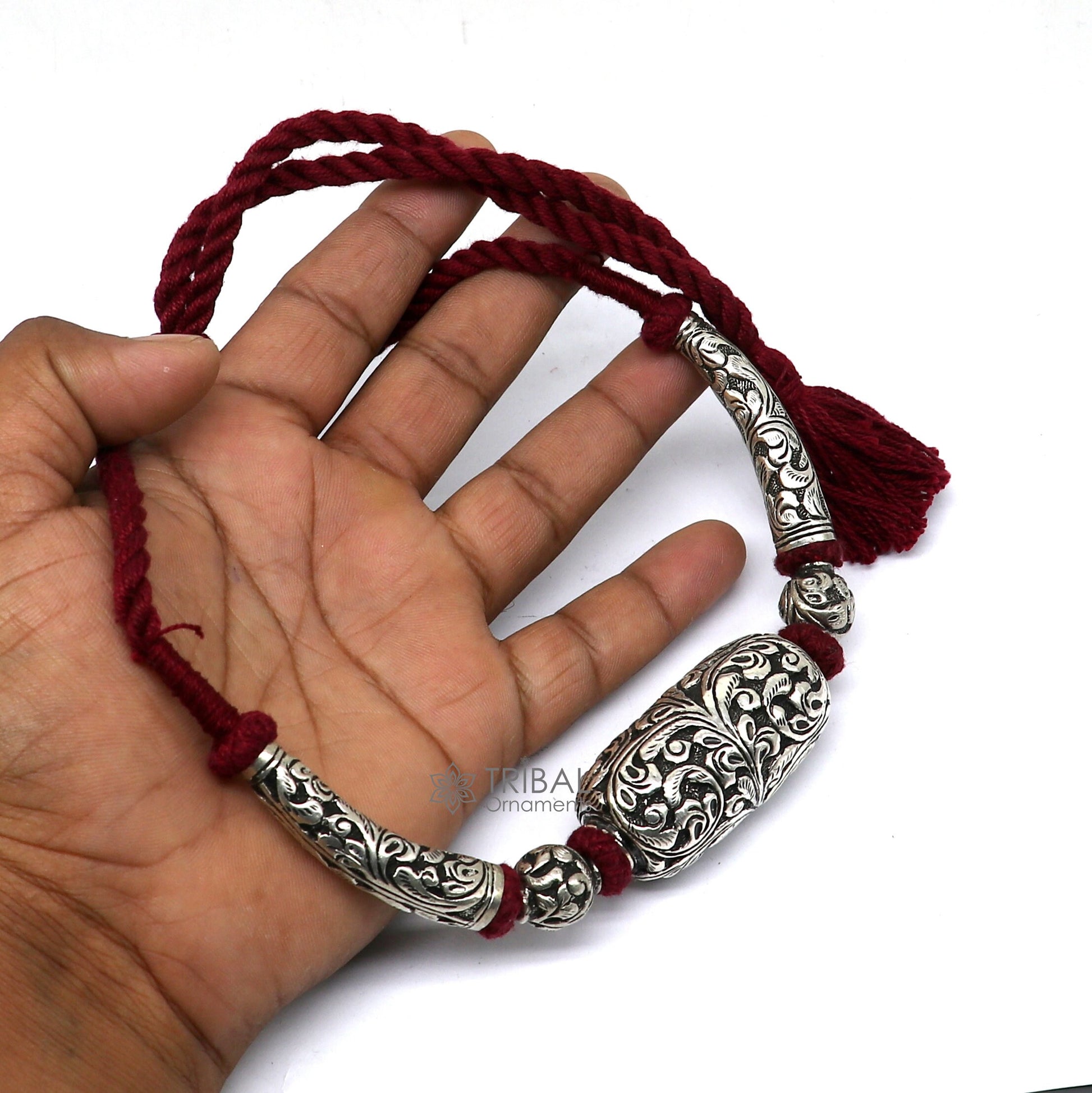 Sterling silver beaded necklace by Tribal Ornaments, stylish modern bridal choker with ethnic tribal jewelry design.