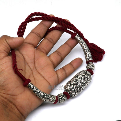 Sterling silver beaded necklace by Tribal Ornaments, stylish modern bridal choker with ethnic tribal jewelry design.