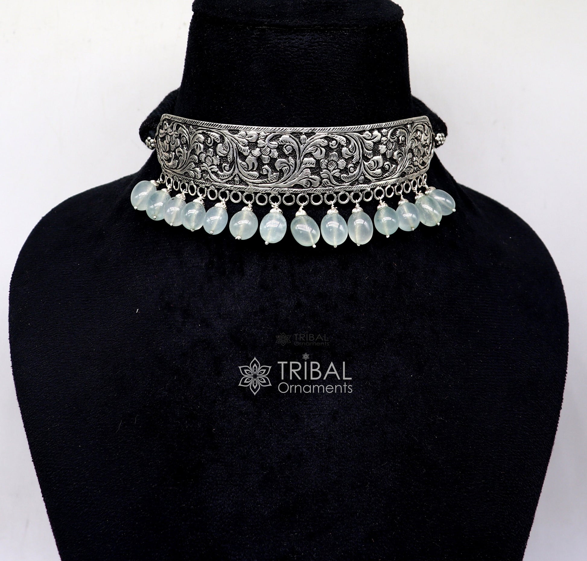 925 sterling silver Nakshi work charm necklace choker tribal ethnic jewelry that embodies the rich cultural heritage of Rajasthan set623 - TRIBAL ORNAMENTS