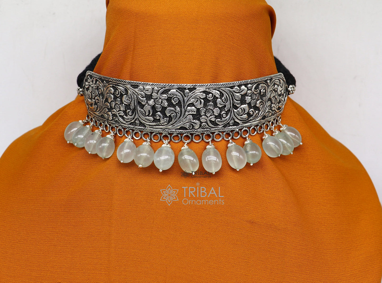 925 sterling silver Nakshi work charm necklace choker tribal ethnic jewelry that embodies the rich cultural heritage of Rajasthan set623 - TRIBAL ORNAMENTS