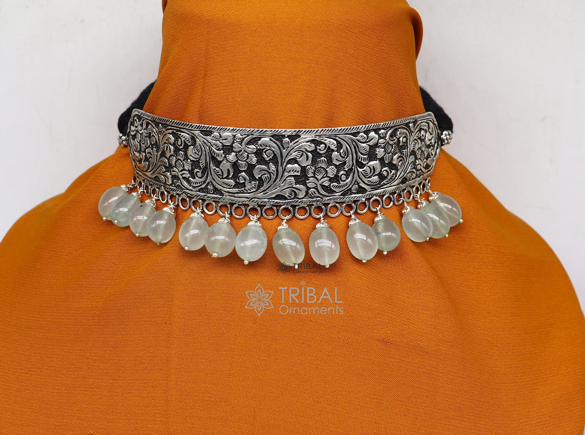 925 sterling silver Nakshi work charm necklace choker tribal ethnic jewelry that embodies the rich cultural heritage of Rajasthan set623 - TRIBAL ORNAMENTS