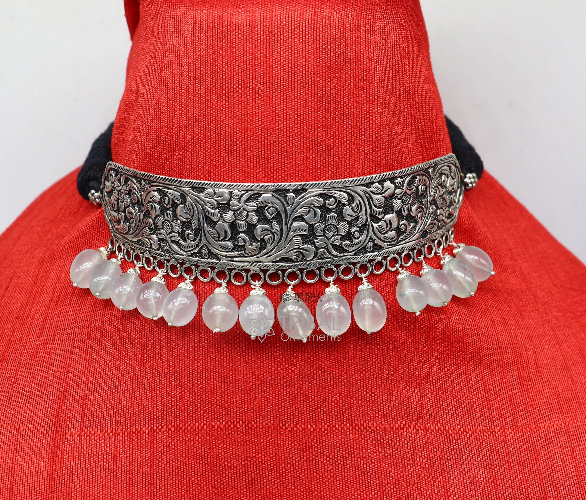 925 sterling silver Nakshi work charm necklace choker tribal ethnic jewelry that embodies the rich cultural heritage of Rajasthan set623 - TRIBAL ORNAMENTS