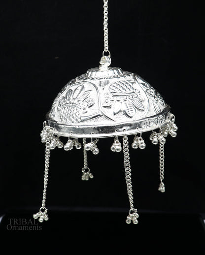925 sterling silver nakshi work chattar or chhatra with intricate temple art design, used as a decorative umbrella or temple ornament.