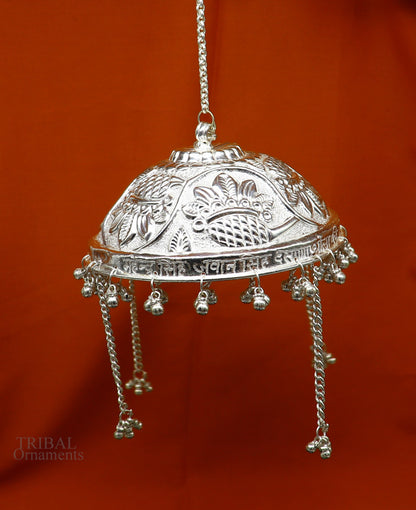 925 sterling silver nakshi work chattar or chhatra with temple art design, featuring intricate tribal ornament craftsmanship.