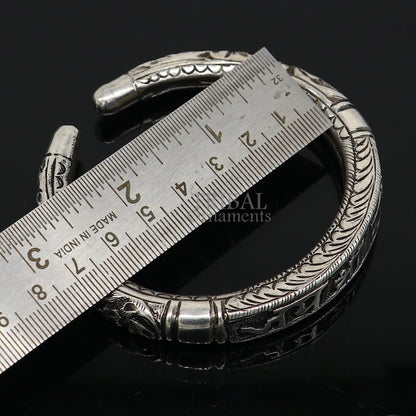 925 Sterling silver Nakshi work Radha mantra bracelet kada featuring tribal design, unisex divine ethnic jewelry by TRIBAL ORNAMENTS