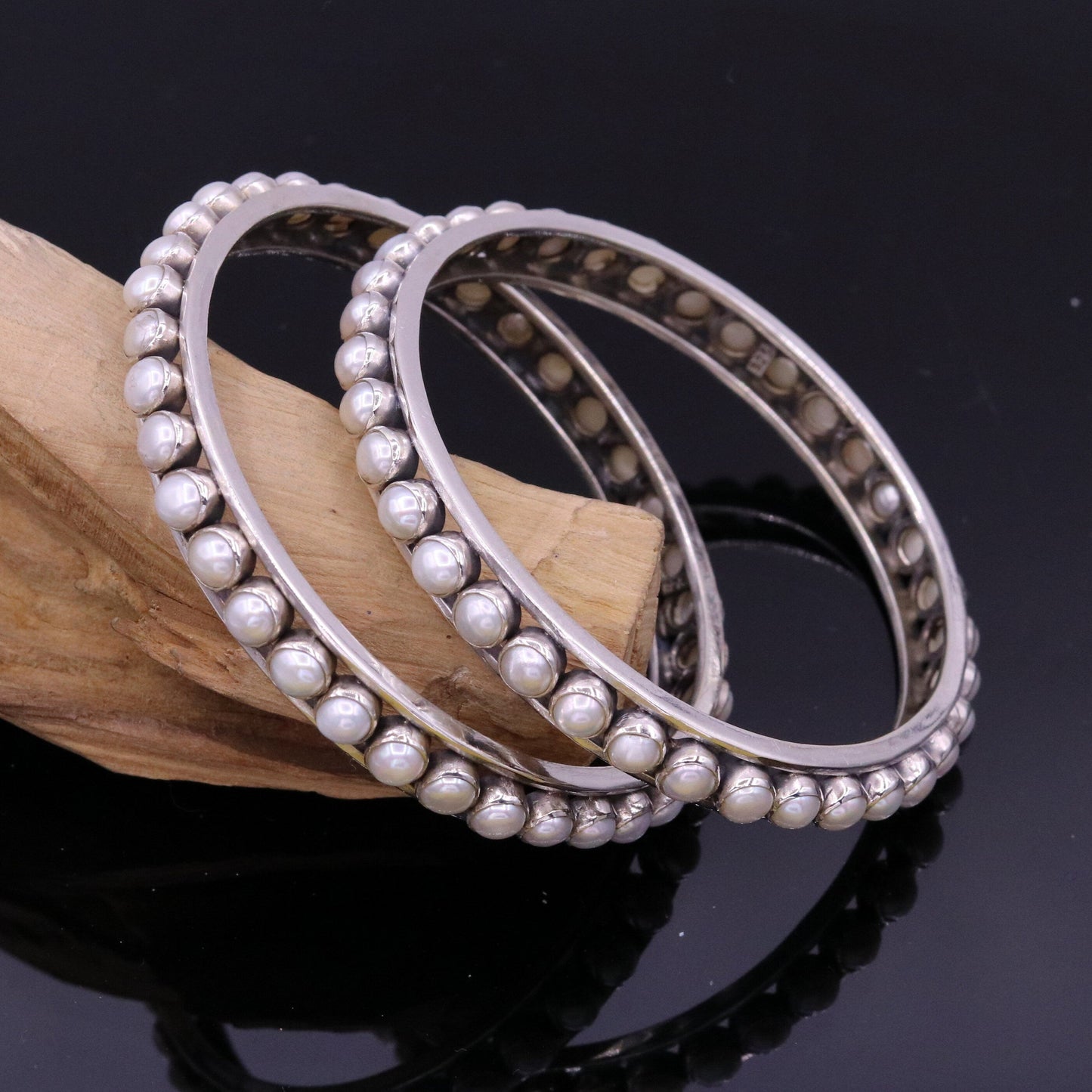 925 sterling silver handmade bangle, gorgeous natural pearl stone stylish bangle excellent customized tribal jewelry ba46 - TRIBAL ORNAMENTS