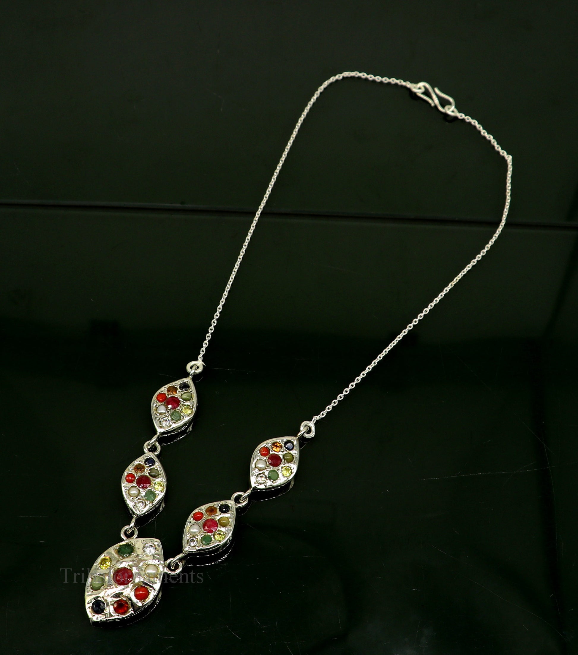 925 sterling silver Navratan stone handmade stylish design necklace, best gifting tribal ethnic jewelry  belly dance choker jewelry nec259 - TRIBAL ORNAMENTS