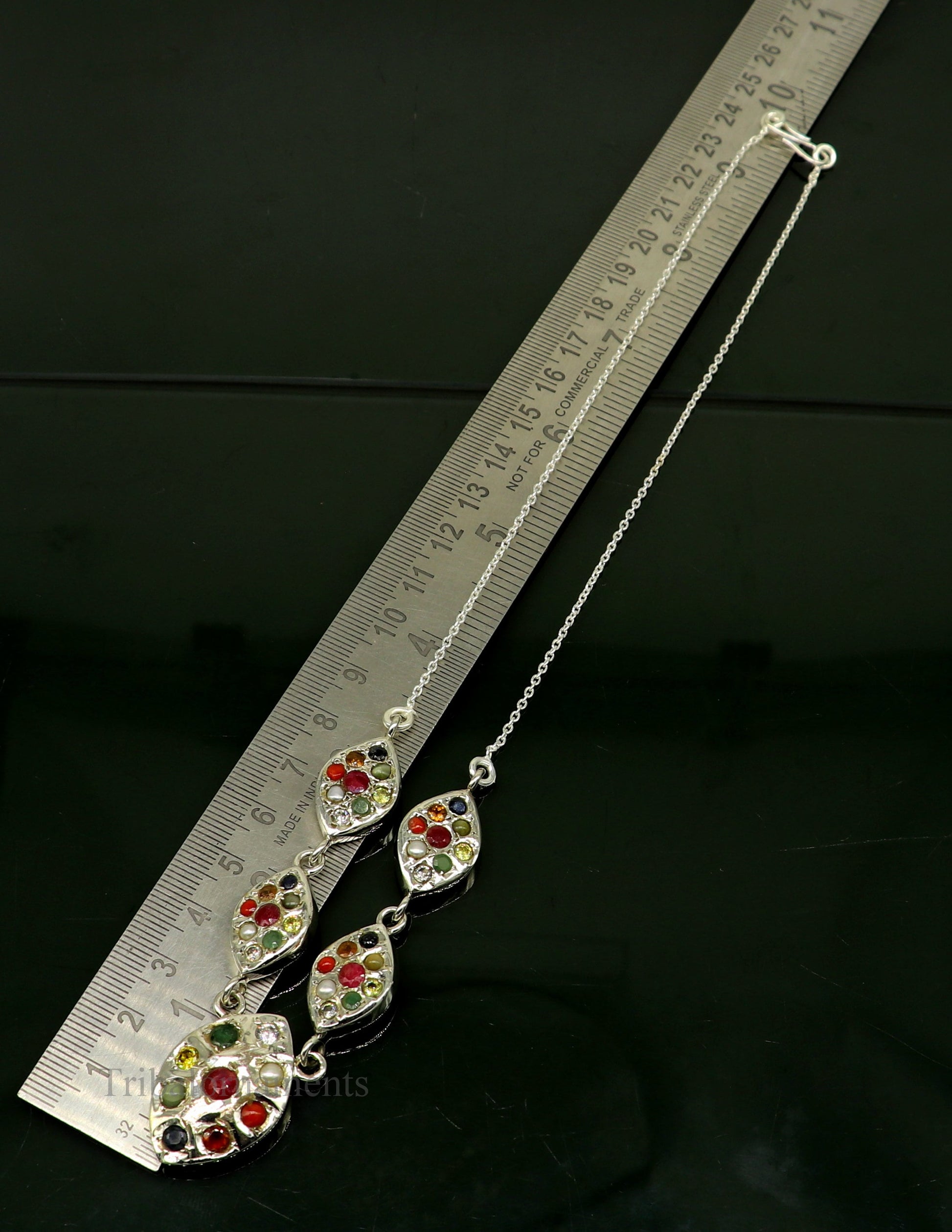 925 sterling silver Navratan stone handmade stylish design necklace, best gifting tribal ethnic jewelry  belly dance choker jewelry nec259 - TRIBAL ORNAMENTS