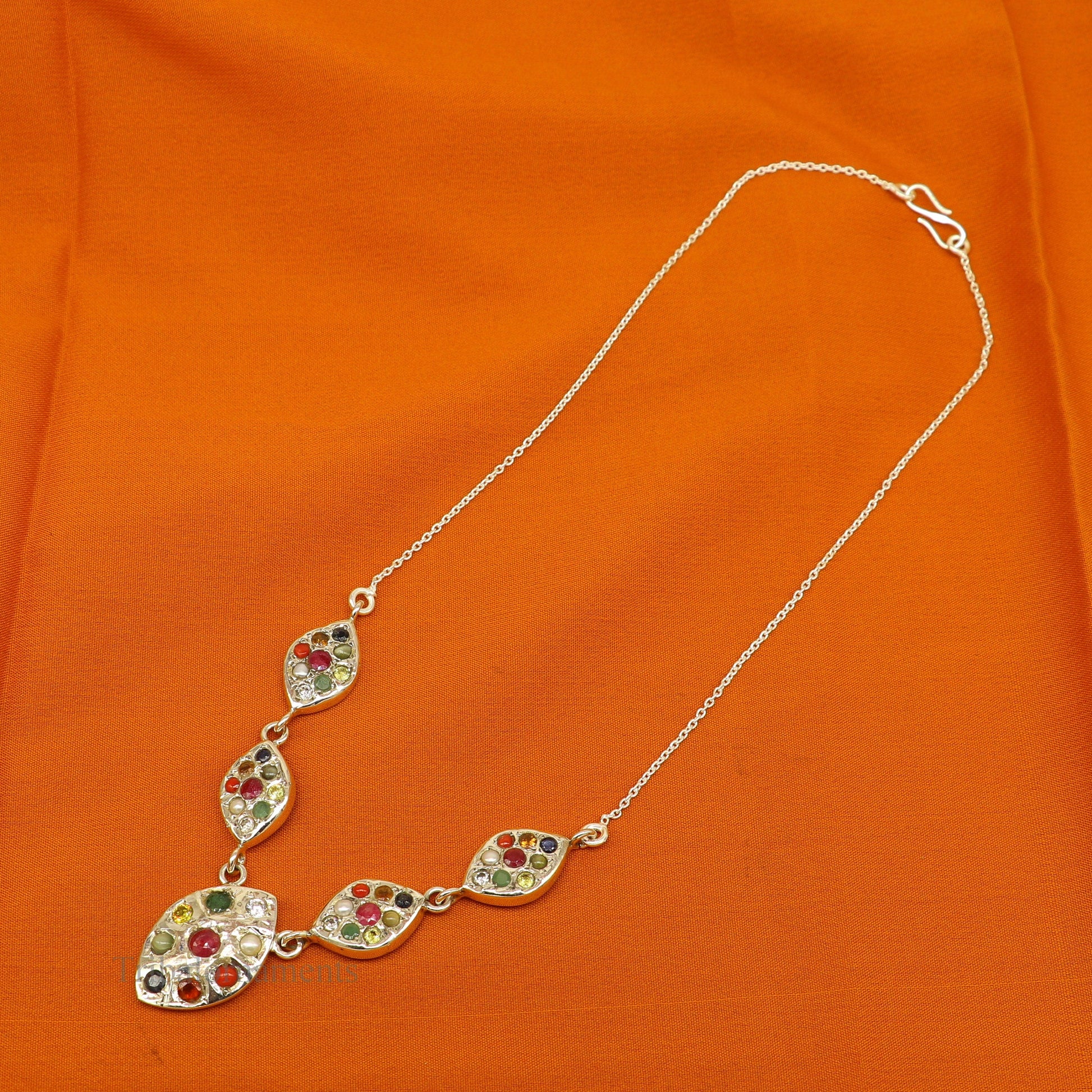 925 sterling silver Navratan stone handmade stylish design necklace, best gifting tribal ethnic jewelry  belly dance choker jewelry nec259 - TRIBAL ORNAMENTS