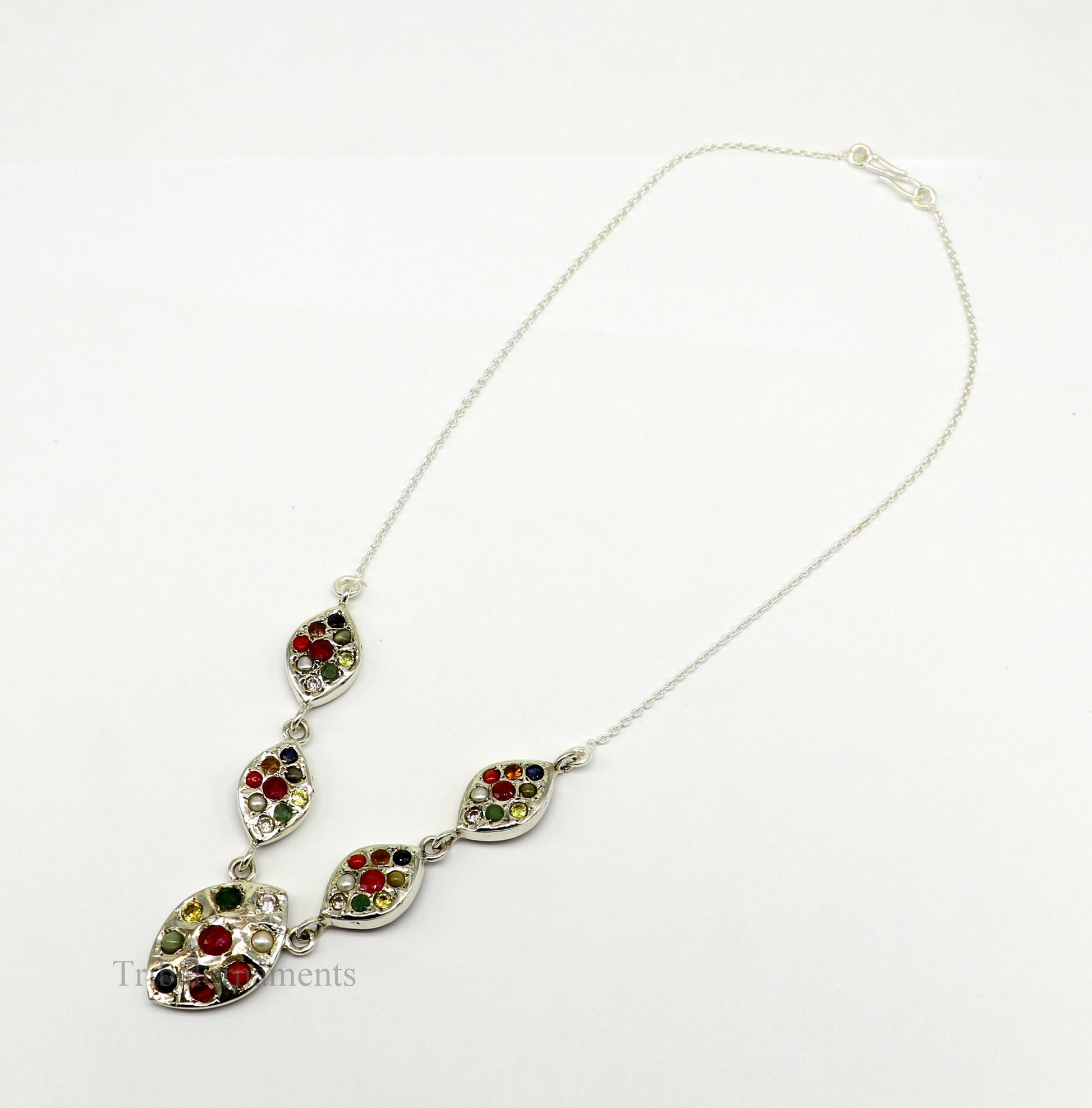 925 sterling silver Navratan stone handmade stylish design necklace, best gifting tribal ethnic jewelry  belly dance choker jewelry nec259 - TRIBAL ORNAMENTS