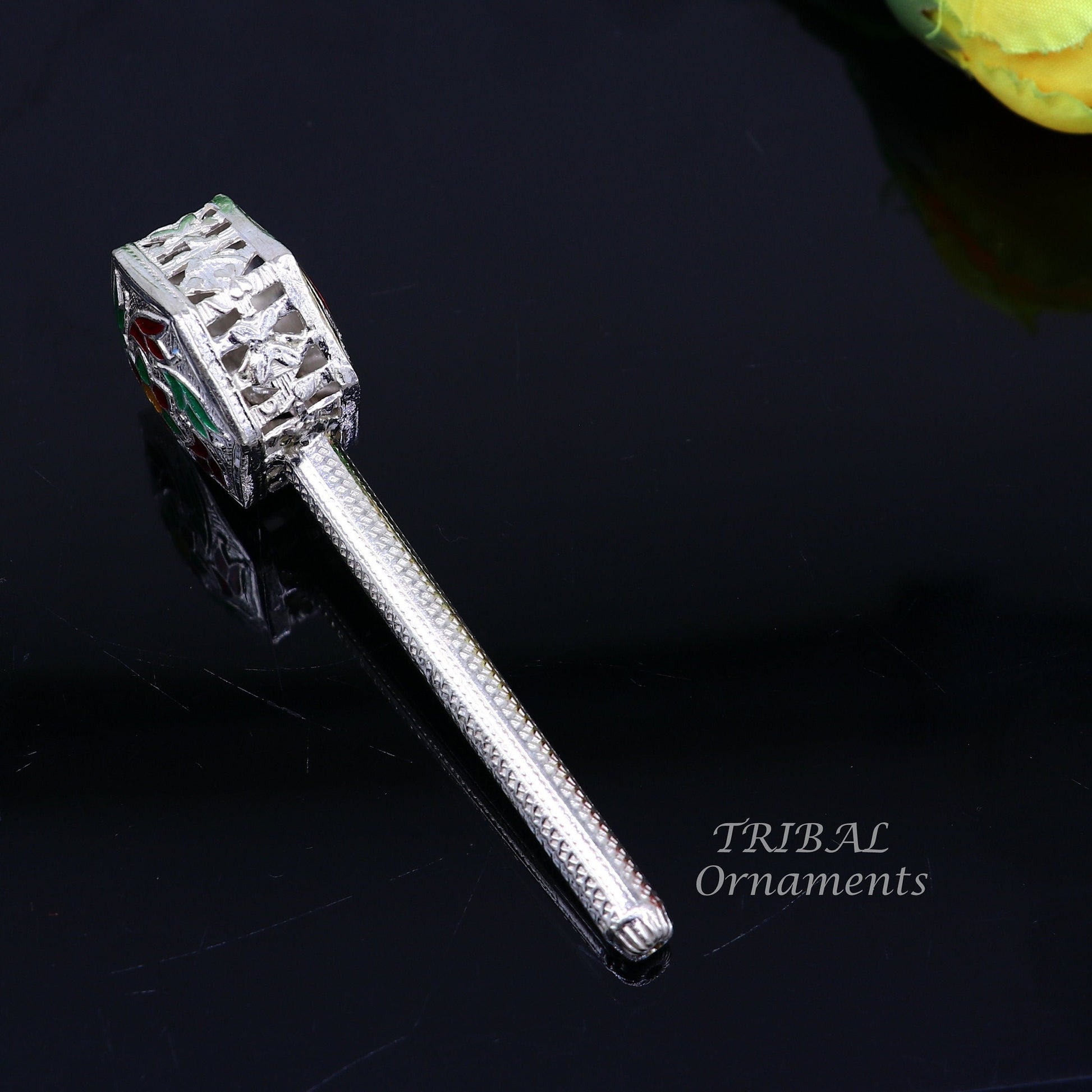 925 sterling silver handmade design new born baby gifting bells toy, baby krishna gifting toy, silver jhunjhuna, silver temple article su852 - TRIBAL ORNAMENTS