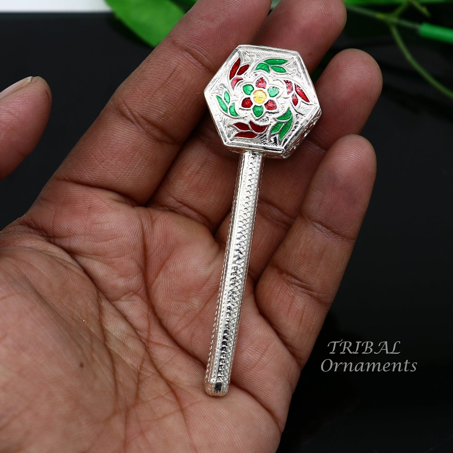 925 sterling silver handmade design new born baby gifting bells toy, baby krishna gifting toy, silver jhunjhuna, silver temple article su852 - TRIBAL ORNAMENTS