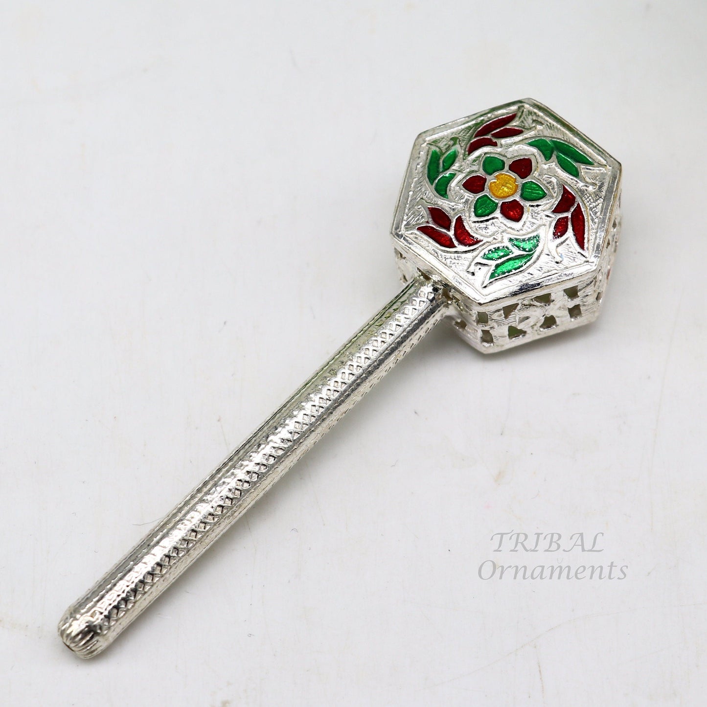 925 sterling silver handmade design new born baby gifting bells toy, baby krishna gifting toy, silver jhunjhuna, silver temple article su852 - TRIBAL ORNAMENTS