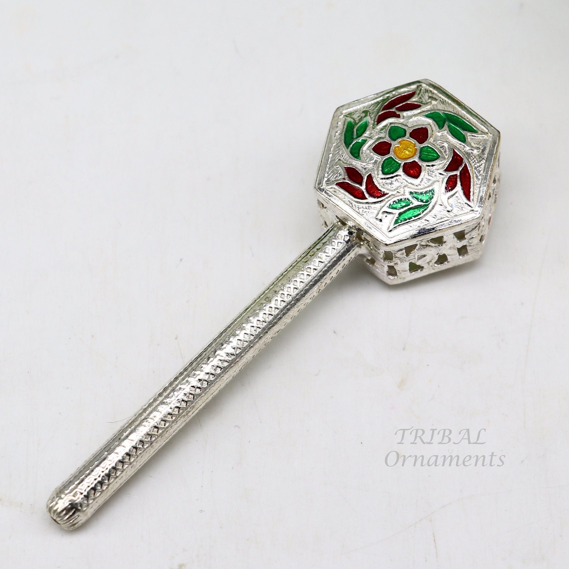 925 sterling silver handmade design new born baby gifting bells toy, baby krishna gifting toy, silver jhunjhuna, silver temple article su852 - TRIBAL ORNAMENTS