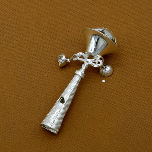 925 sterling silver handmade design new born baby gifting bells toy, baby Krishna gifting toy, silver temple article su1263 - TRIBAL ORNAMENTS