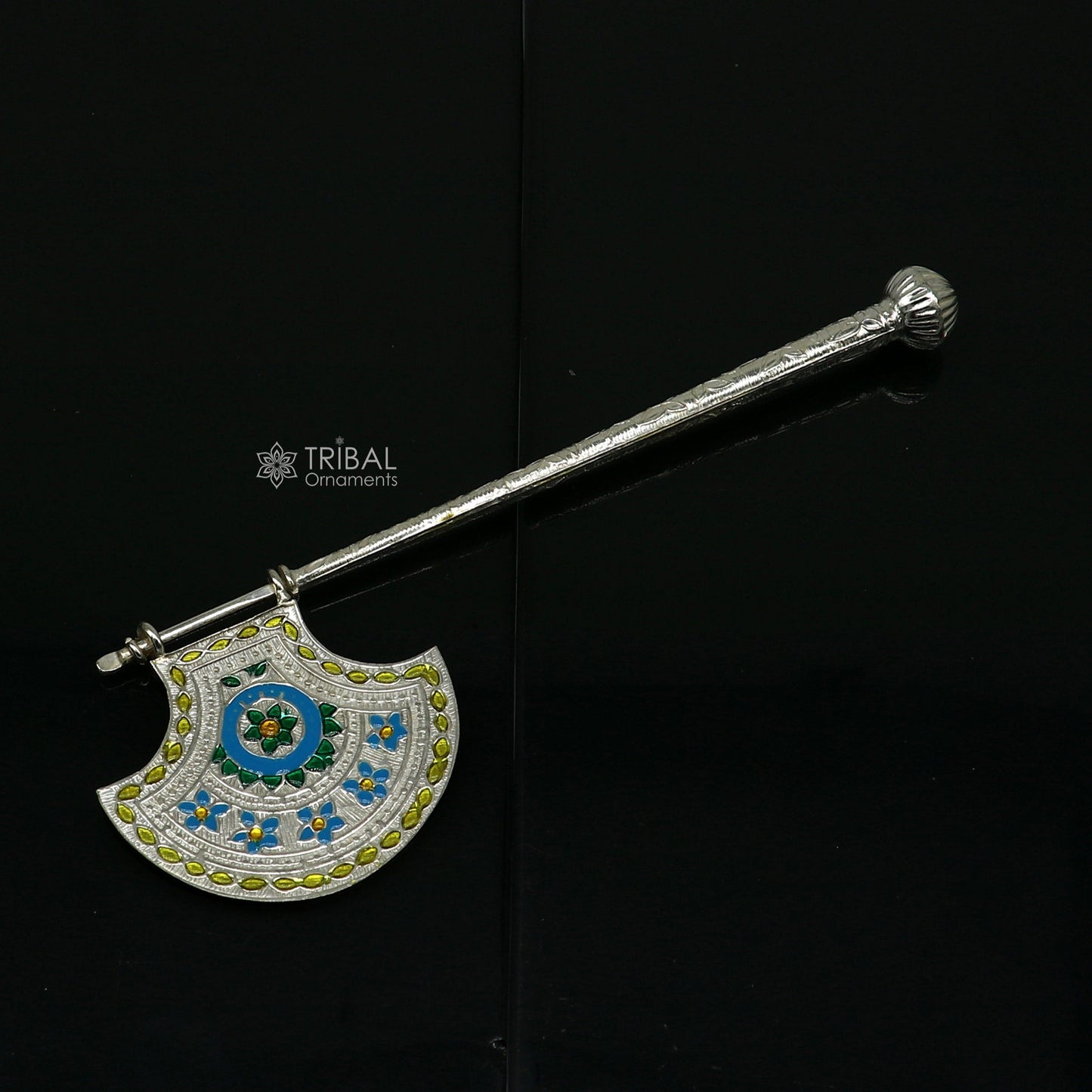 925 sterling silver pankhi, floral design small fan or pankhi for god puja, best gifting laddu gopala krishna, silver hand driven fan su1174 - TRIBAL ORNAMENTS