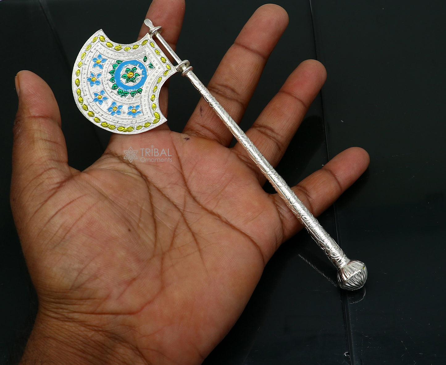 925 sterling silver pankhi, floral design small fan or pankhi for god puja, best gifting laddu gopala krishna, silver hand driven fan su1174 - TRIBAL ORNAMENTS