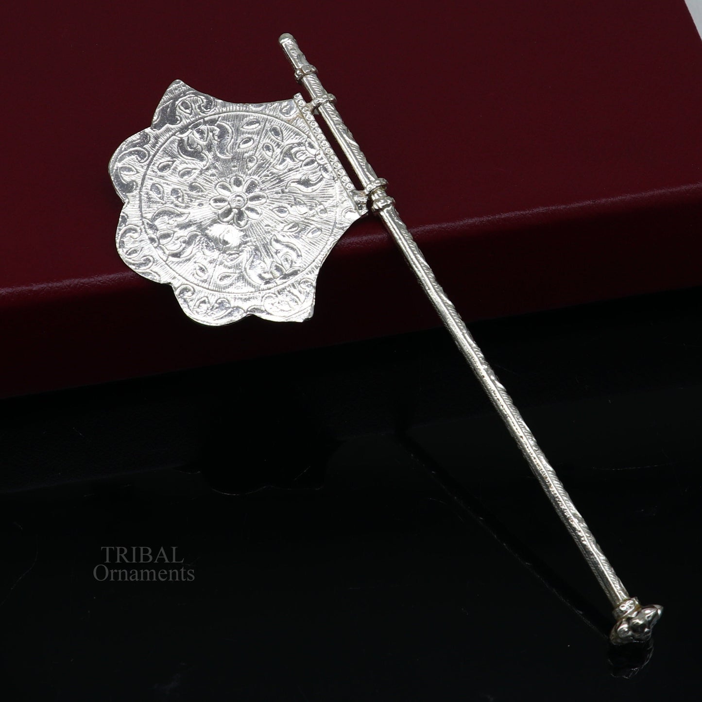925 sterling silver pankhi, small fan or pankhi for god puja, best gifting to laddu gopala krishna, silver hand fan puja article su687 - TRIBAL ORNAMENTS