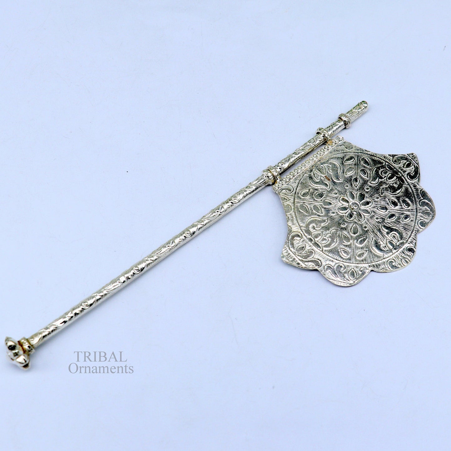 925 sterling silver pankhi, small fan or pankhi for god puja, best gifting to laddu gopala krishna, silver hand fan puja article su687 - TRIBAL ORNAMENTS