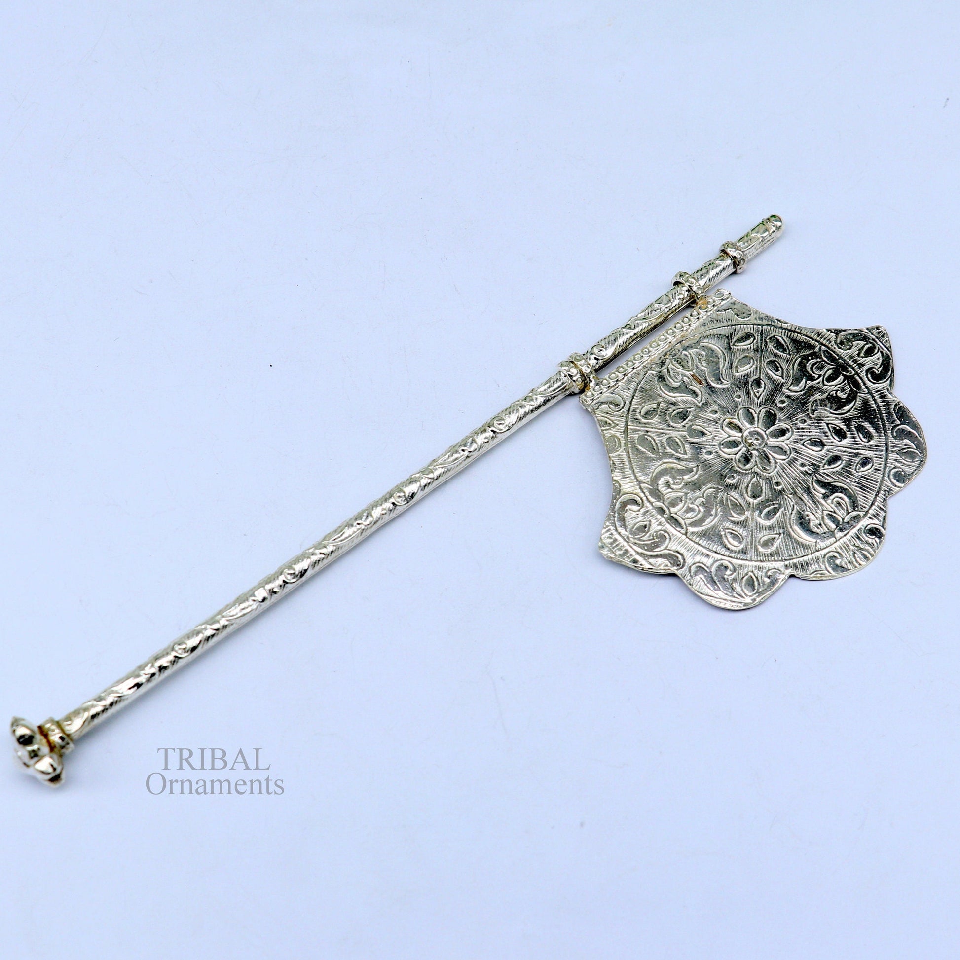 925 sterling silver pankhi, small fan or pankhi for god puja, best gifting to laddu gopala krishna, silver hand fan puja article su687 - TRIBAL ORNAMENTS
