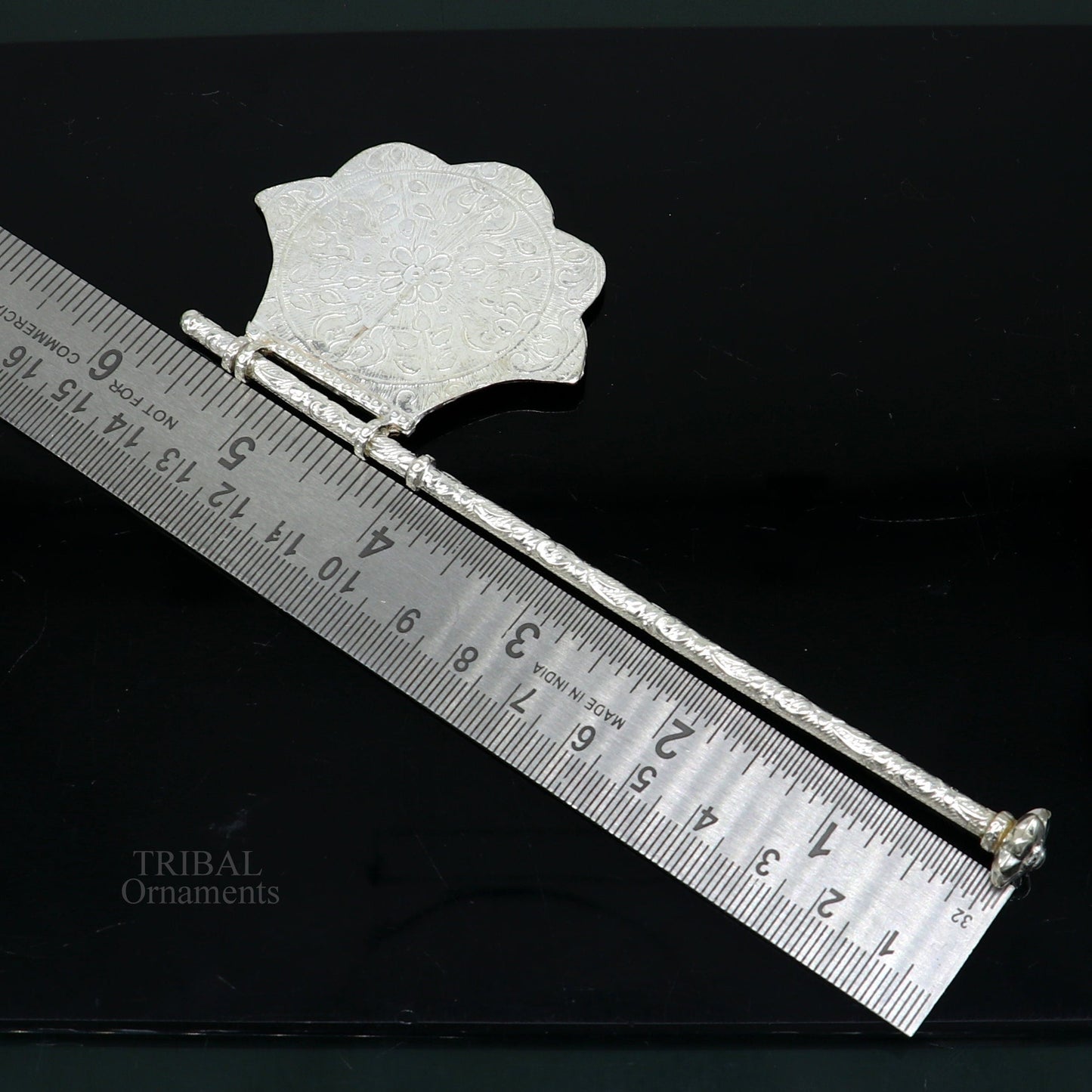 925 sterling silver pankhi, small fan or pankhi for god puja, best gifting to laddu gopala krishna, silver hand fan puja article su687 - TRIBAL ORNAMENTS